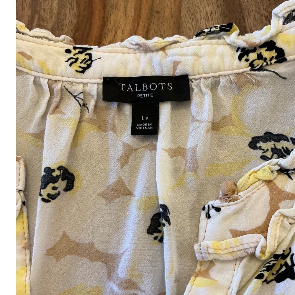 Talbots Ruffle Neck Shell Layered Floral Sleeveless‎ Blouse P231075014 Cream LP - Picture 5 of 10